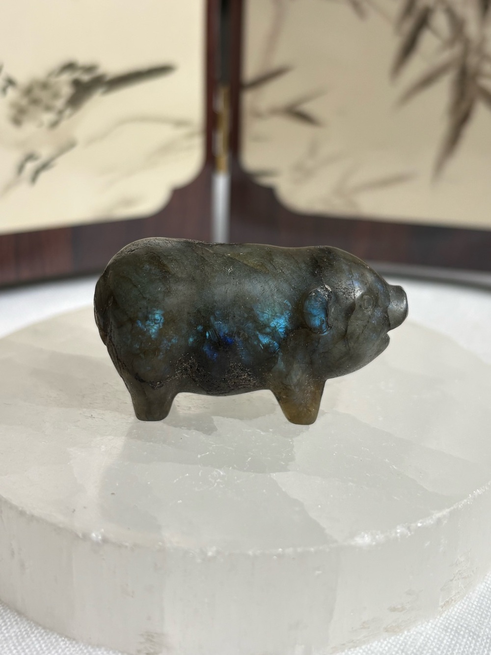 Labradorite crystal pig carving